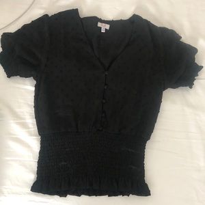 Black blouse with cinched waist